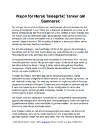 Visjon for Norsk Talespråk Tanker om Samnorsk
