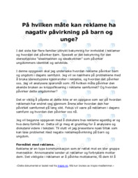 På hvilken måte kan reklame påvirke barn og unge negativt?