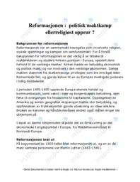 Reformasjonen :  politisk maktkamp eller religiøst opprør?