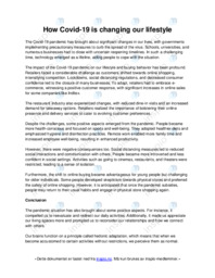 How Covid-19 is changing our lifestyle | Engelsk | Essay