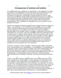 Consequences of lockdown and isolation | Essay