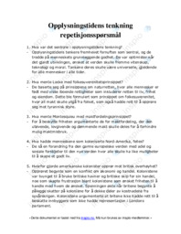 Opplysningstidens tenkning repetisjonsspørsmål