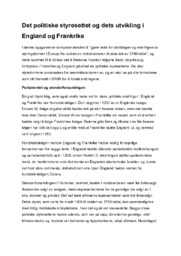 Det politiske styresettet og dets utvikling i England og Frankrike