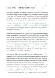 For better and for worse | Social media | Essay | Engelsk